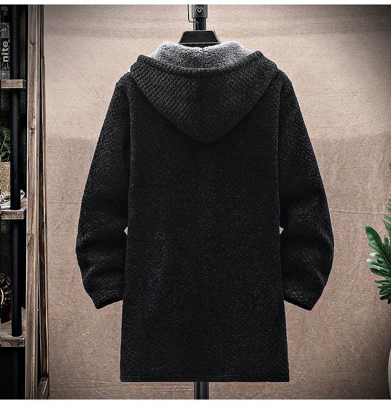 Men's full-zip hoodie jacket, luxury casual comfort, warm layers, modern fit, winter essential.