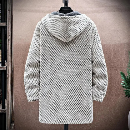 Warm men's full-zip hoodie jacket, perfect for winter essential & fall fashion outerwear.