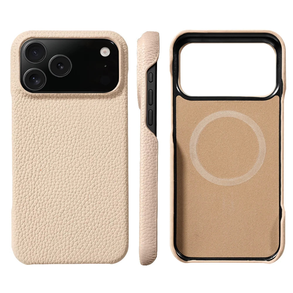 Scratch-resistant and drop-protective men's leather iPhone case. MagSafe functionality for modern use.