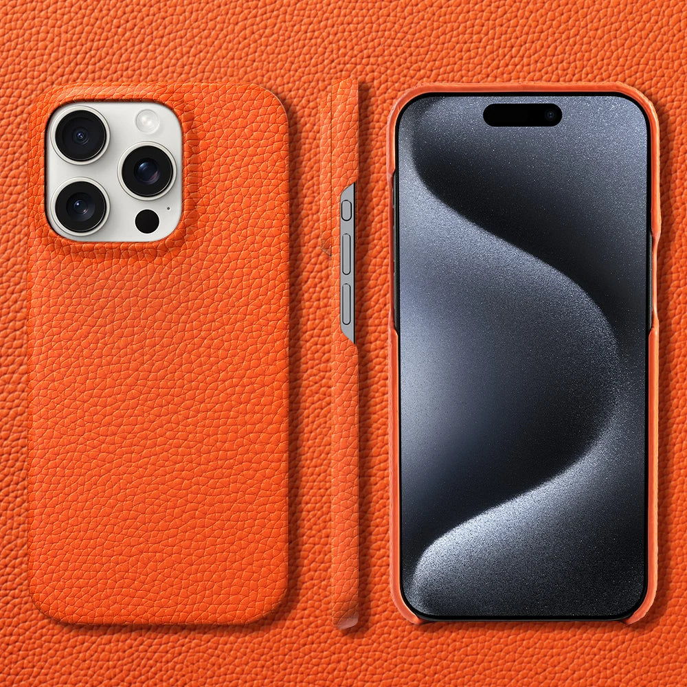 Premium genuine leather iPhone case for men with MagSafe. Soft texture for ultimate phone protection.