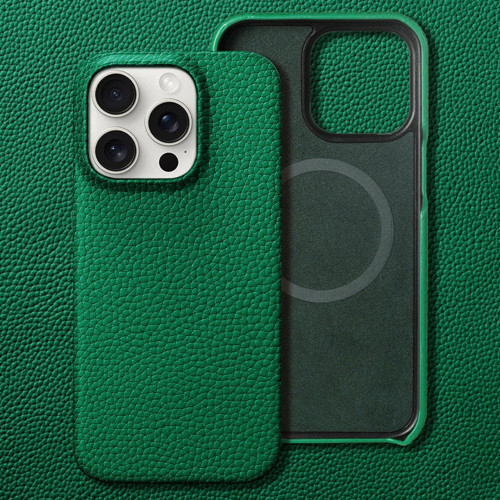 Durable genuine leather iPhone case for men. MagSafe enabled, offering robust everyday drop protection.