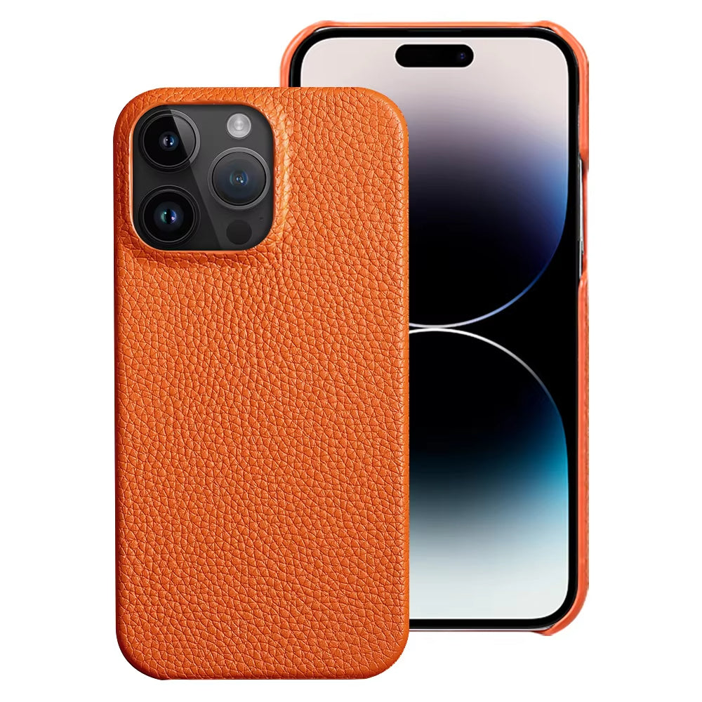 Classic men's luxury leather iPhone case with MagSafe. Designed for everyday elegance and phone safety.