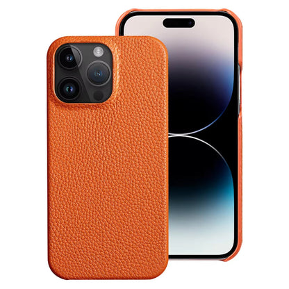 Classic men's luxury leather iPhone case with MagSafe. Designed for everyday elegance and phone safety.