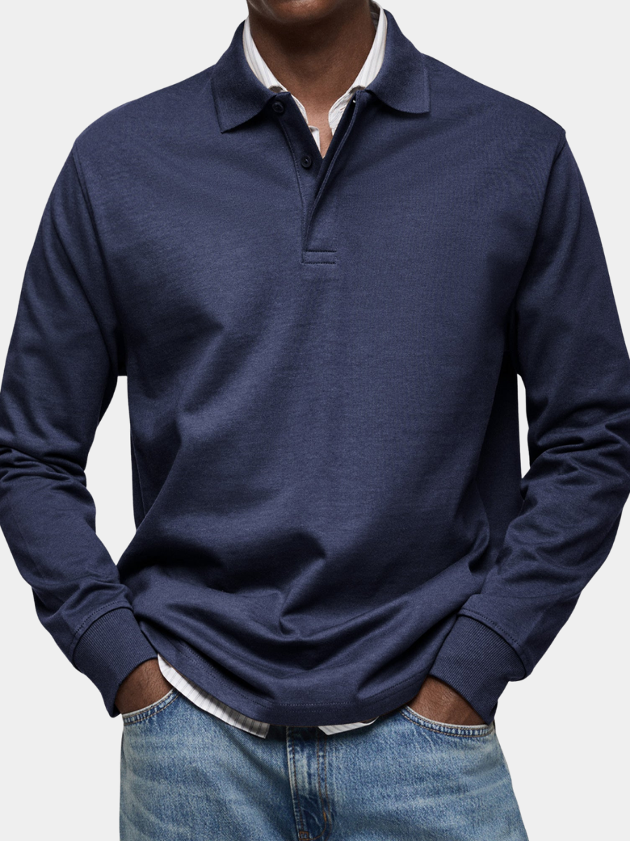 Men's luxury long-sleeved polo shirt. Refined casual menswear, perfect for smart everyday style.