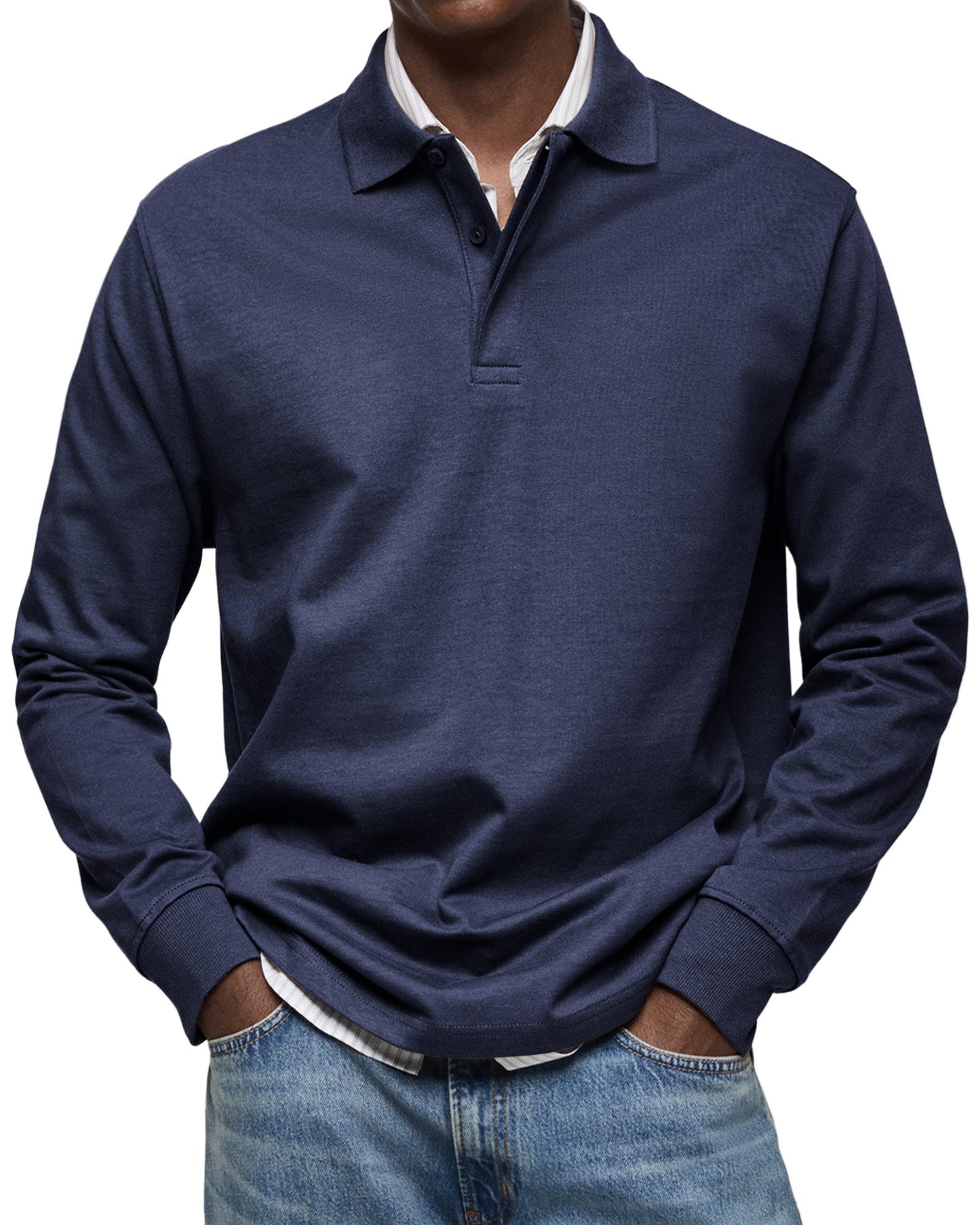 Stylish & comfortable men's long-sleeved polo. Luxury menswear for a refined casual look.