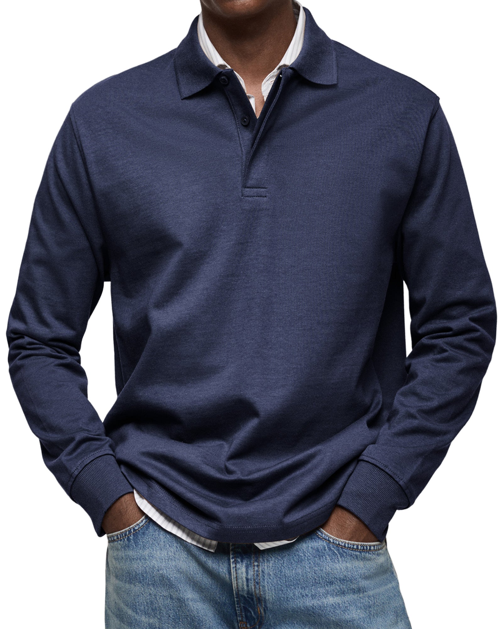 Stylish & comfortable men's long-sleeved polo. Luxury menswear for a refined casual look.