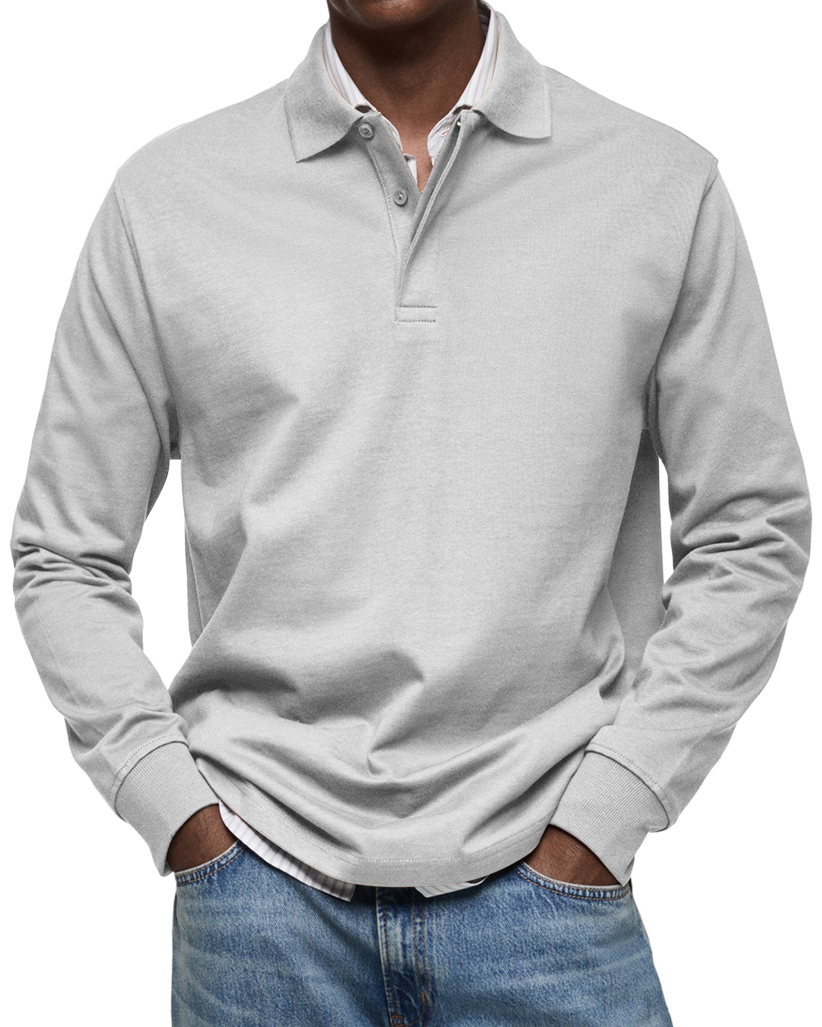 Premium men's luxury long-sleeved polo. Elegant & comfortable menswear for a refined, classic style.