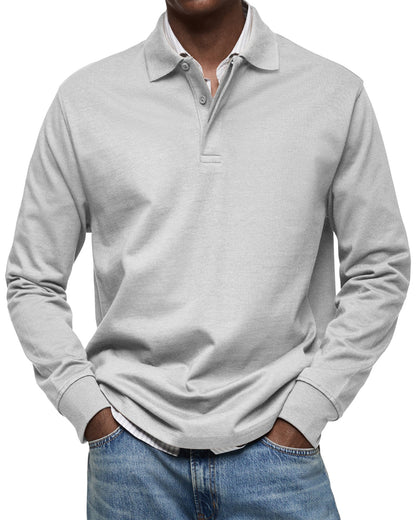 Premium men's luxury long-sleeved polo. Elegant & comfortable menswear for a refined, classic style.
