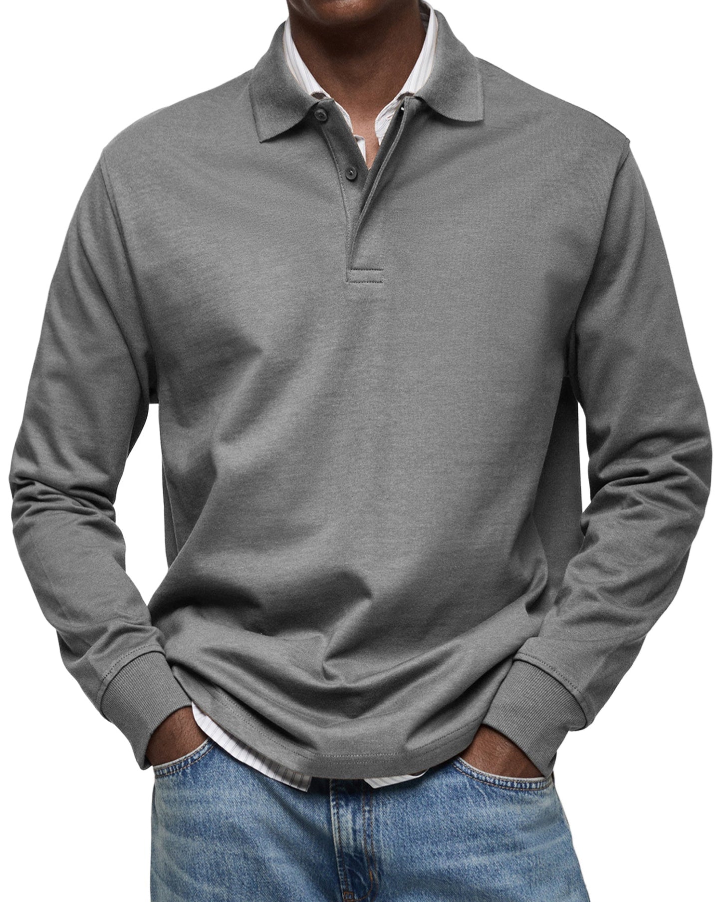 Versatile men's long-sleeved polo shirt. Perfect smart casual top for everyday fashion & comfort.