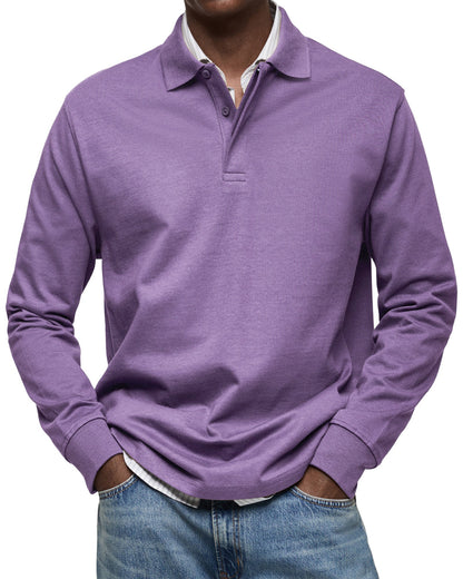 Elegant men's long-sleeved polo, comfortable & refined classic. Essential menswear for versatile styling.