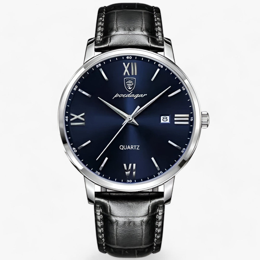 Elegant men's business watch with a sleek design and comfortable genuine leather strap.