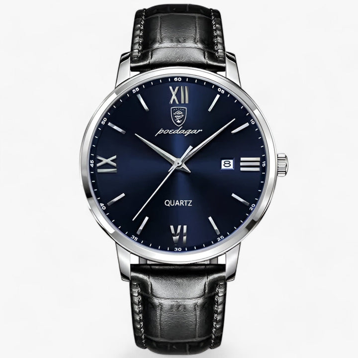 Elegant men's business watch with a sleek design and comfortable genuine leather strap.