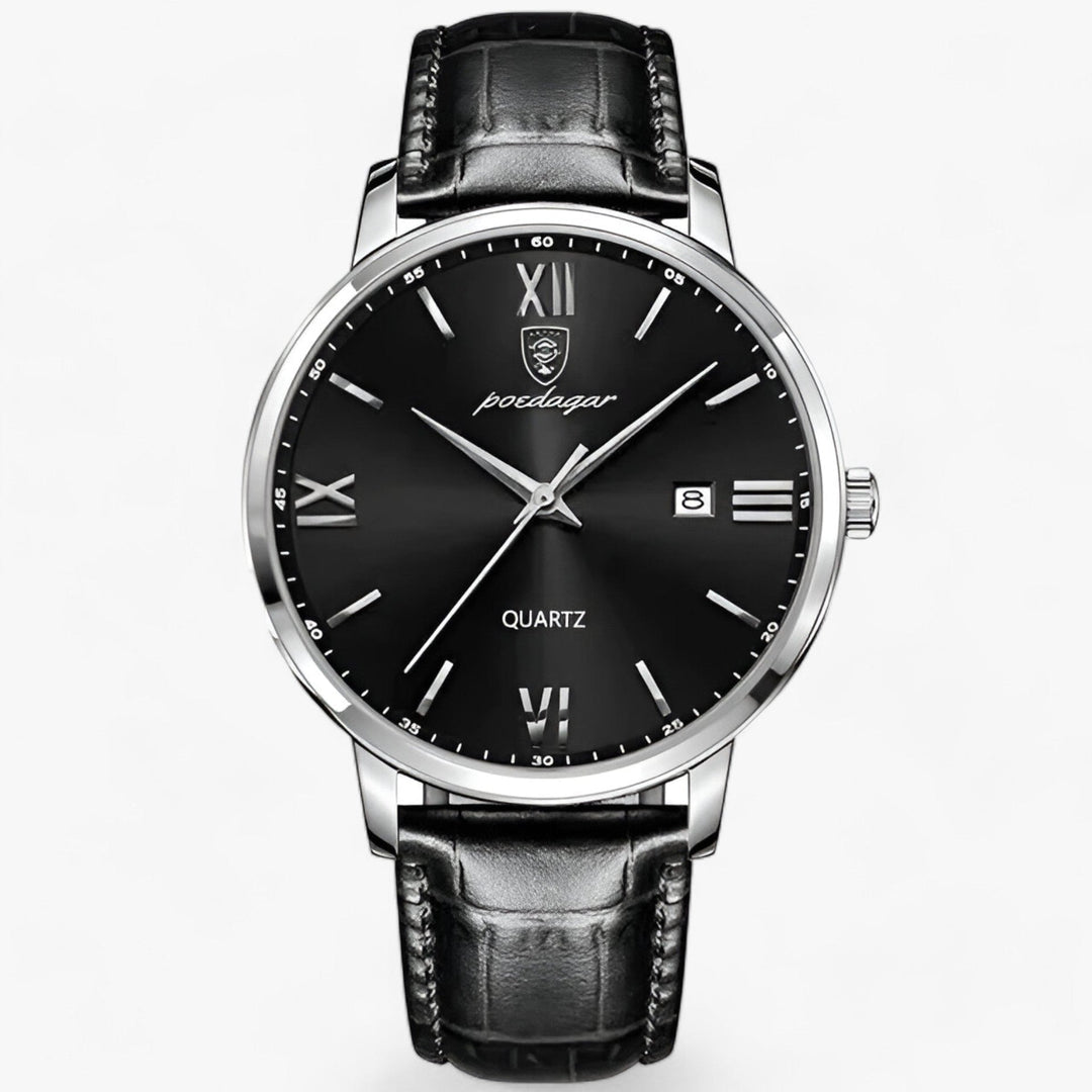 Sophisticated men's classic watch, ideal for casual or formal occasions, featuring a fine leather strap.