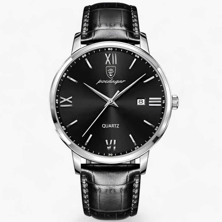 Sophisticated men's classic watch, ideal for casual or formal occasions, featuring a fine leather strap.