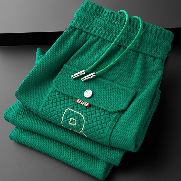 Stylish men's luxury joggers with a modern tapered fit, enhancing men's fashion and activewear.