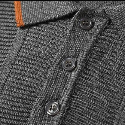 Men's luxury textured knit polo shirt, short sleeve, for smart casual wear. Breathable and comfortable men's fashion.