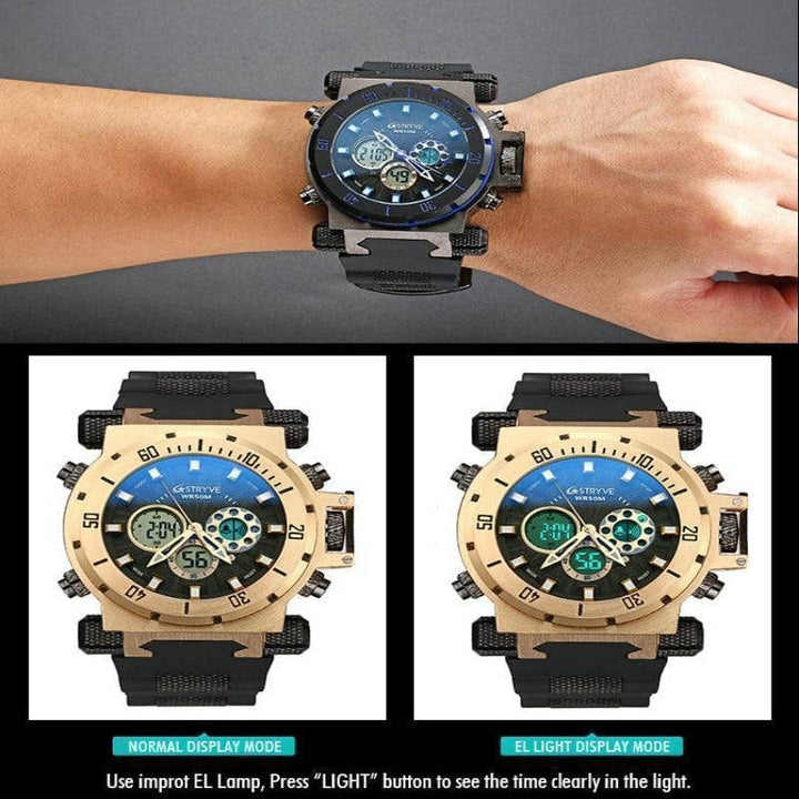 Men's luxury waterproof diving watch with a black dial and silver alloy band, ideal for sports.