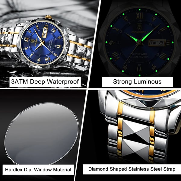 Elegant men's luxury dress watch, waterproof & luminous, accurate quartz movement, ideal gift.