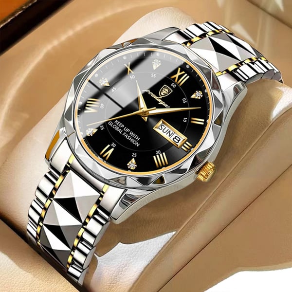 Formal men's quartz dress watch, waterproof, luminous for low light, elegant business wear.