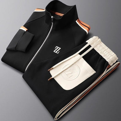 A stylish men's Manor tracksuit. Zip-up jacket & trousers matching set for casual, athleisure, or loungewear.
