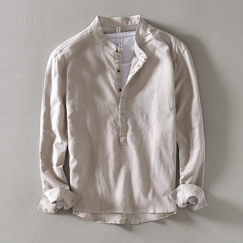 Versatile men's casual long sleeve shirt, breathable fabric for warm weather. Stylish relaxed fit button-down.