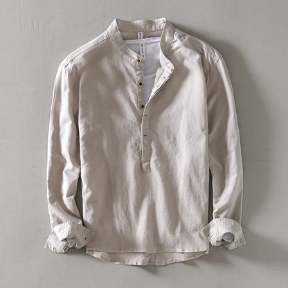 Versatile men's casual long sleeve shirt, breathable fabric for warm weather. Stylish relaxed fit button-down.