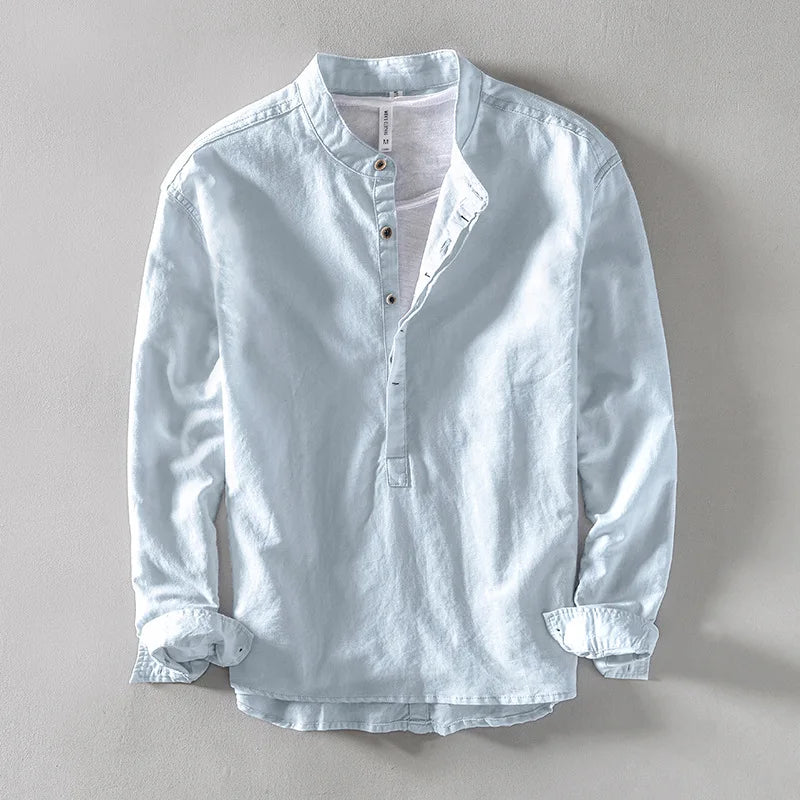 Men's casual long sleeve Marseille shirt for summer. Relaxed fit button-down, ideal for warm weather fashion.