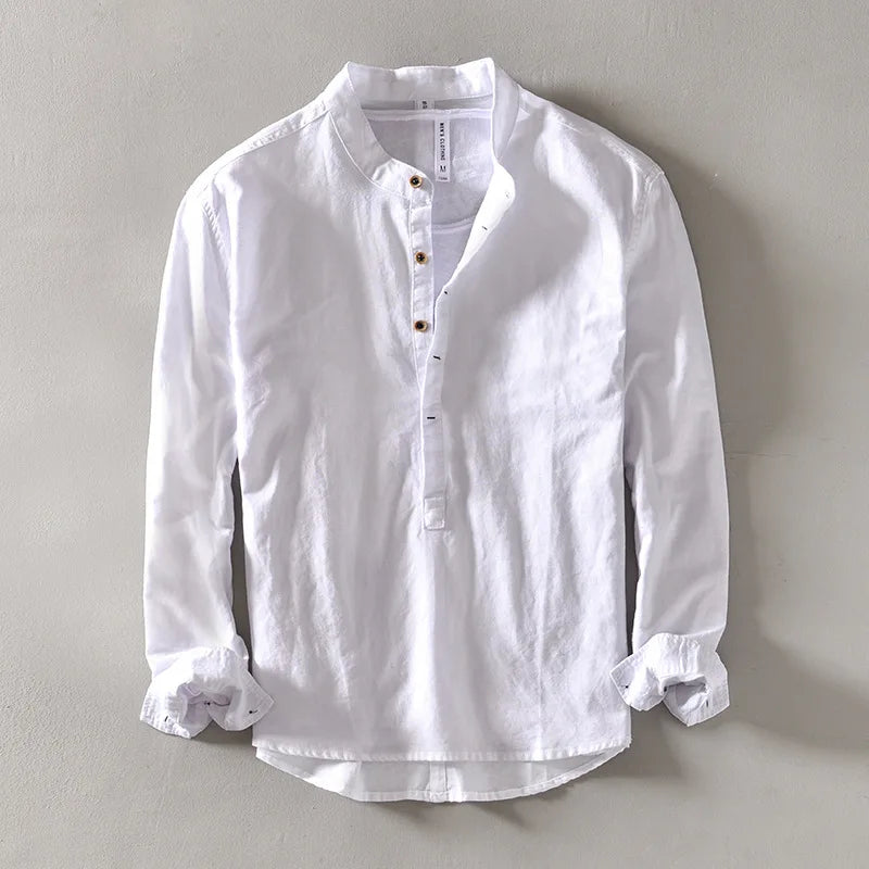 Marseille men's long sleeve casual shirt, relaxed fit & breathable for summer. Stylish warm-weather button-down.