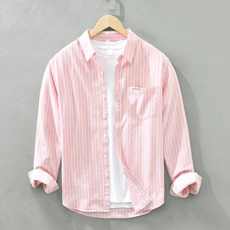 Classic striped men's button-up shirt, a stylish choice for men's fashion.