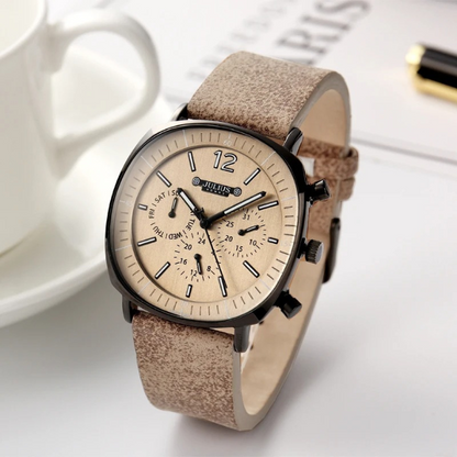Front view of the Mason Edge men's classic watch, showcasing its timeless appeal and clear face.
