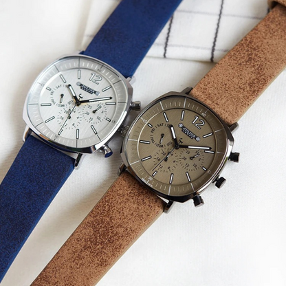 Detailed shot of the multi-function display on the Mason Edge executive men's watch.