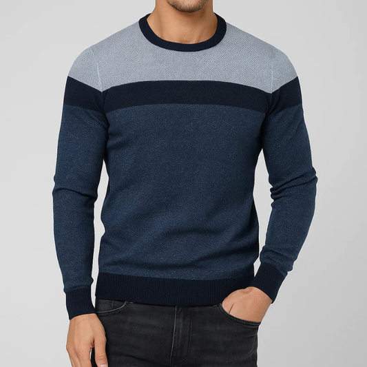 Men's Mason premium crew neck pullover sweater, tailored fit, ribbed cuffs & hem for stylish fall/winter comfort.