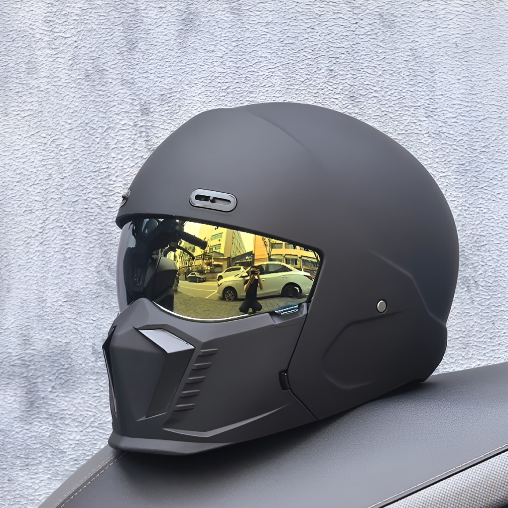 Men's matte black modular motorcycle helmet, full face, DOT/ECE approved for street & sport riding.