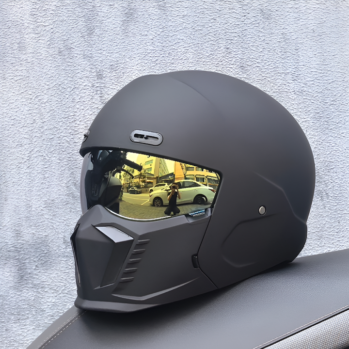 Men's matte black modular motorcycle helmet, full face, DOT/ECE approved for street & sport riding.