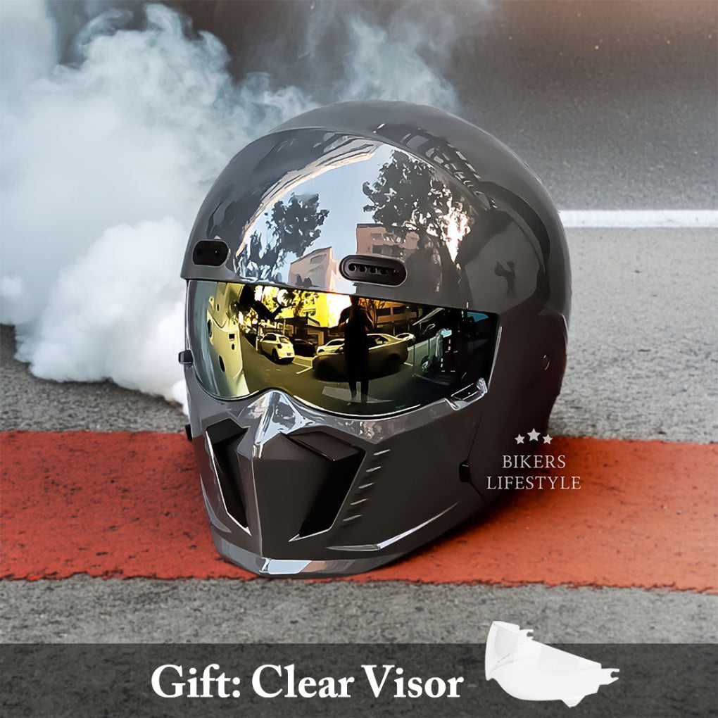 New men's full face modular motorcycle helmet. Matte black finish, DOT/ECE approved for riders.