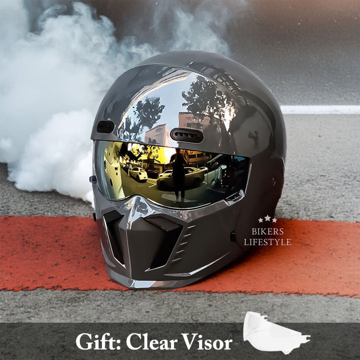 New men's full face modular motorcycle helmet. Matte black finish, DOT/ECE approved for riders.