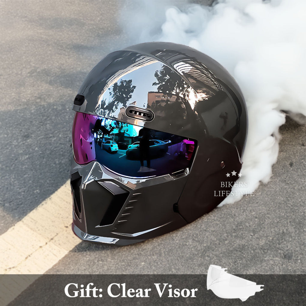 Modular full face men's motorcycle helmet in matte black. DOT/ECE certified for street & sport use.