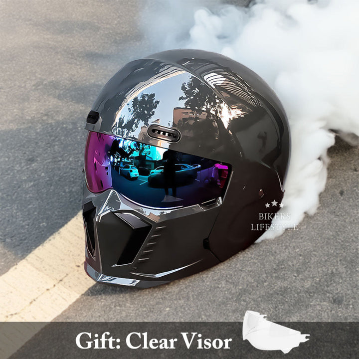 Modular full face men's motorcycle helmet in matte black. DOT/ECE certified for street & sport use.