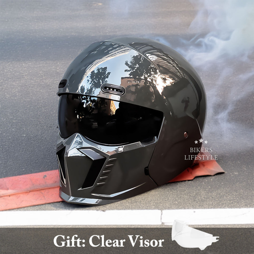 Men's modular full face motorcycle helmet. Matte black, DOT/ECE approved for street sport riding.