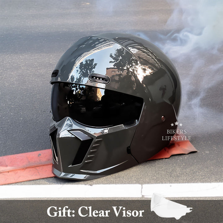 Men's modular full face motorcycle helmet. Matte black, DOT/ECE approved for street sport riding.