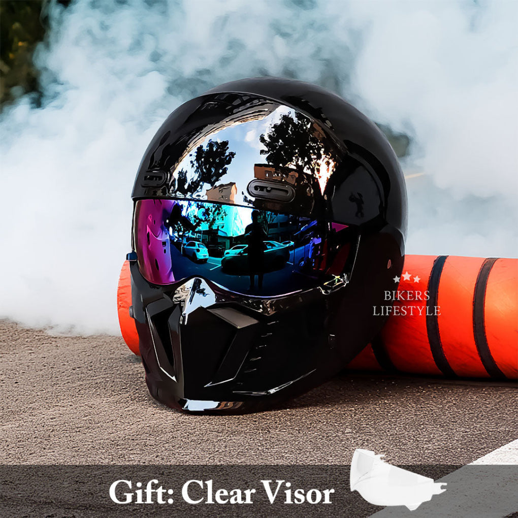 Essential men's protective gear: Full face modular motorcycle helmet, matte black, DOT/ECE approved.