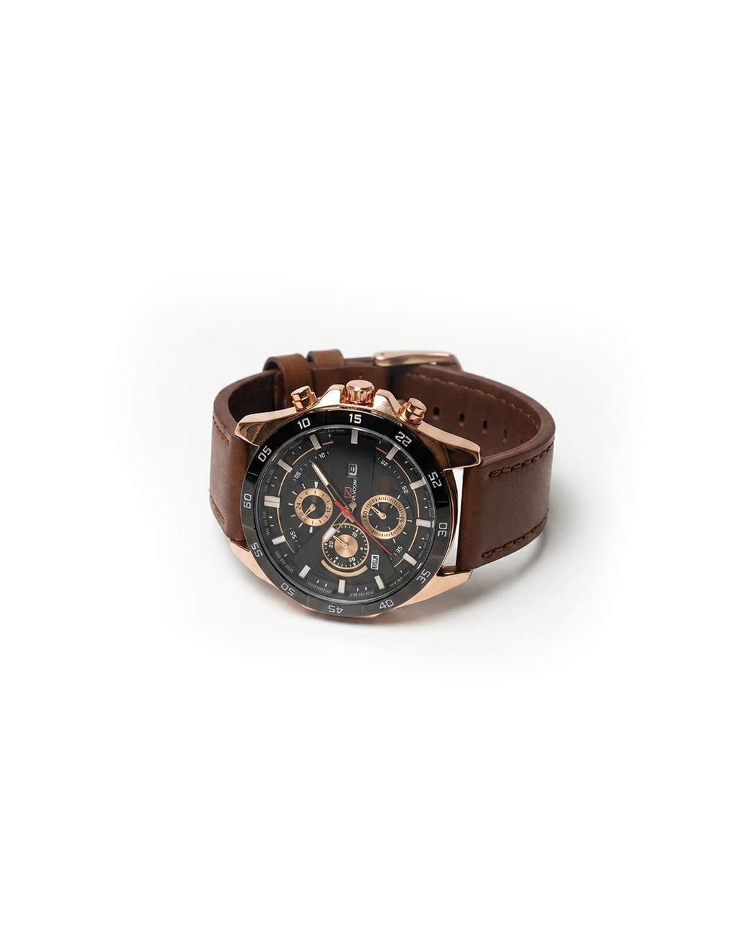 Men's Maverick chronograph watch with brown leather strap. Stylish analog timepiece for casual wear.