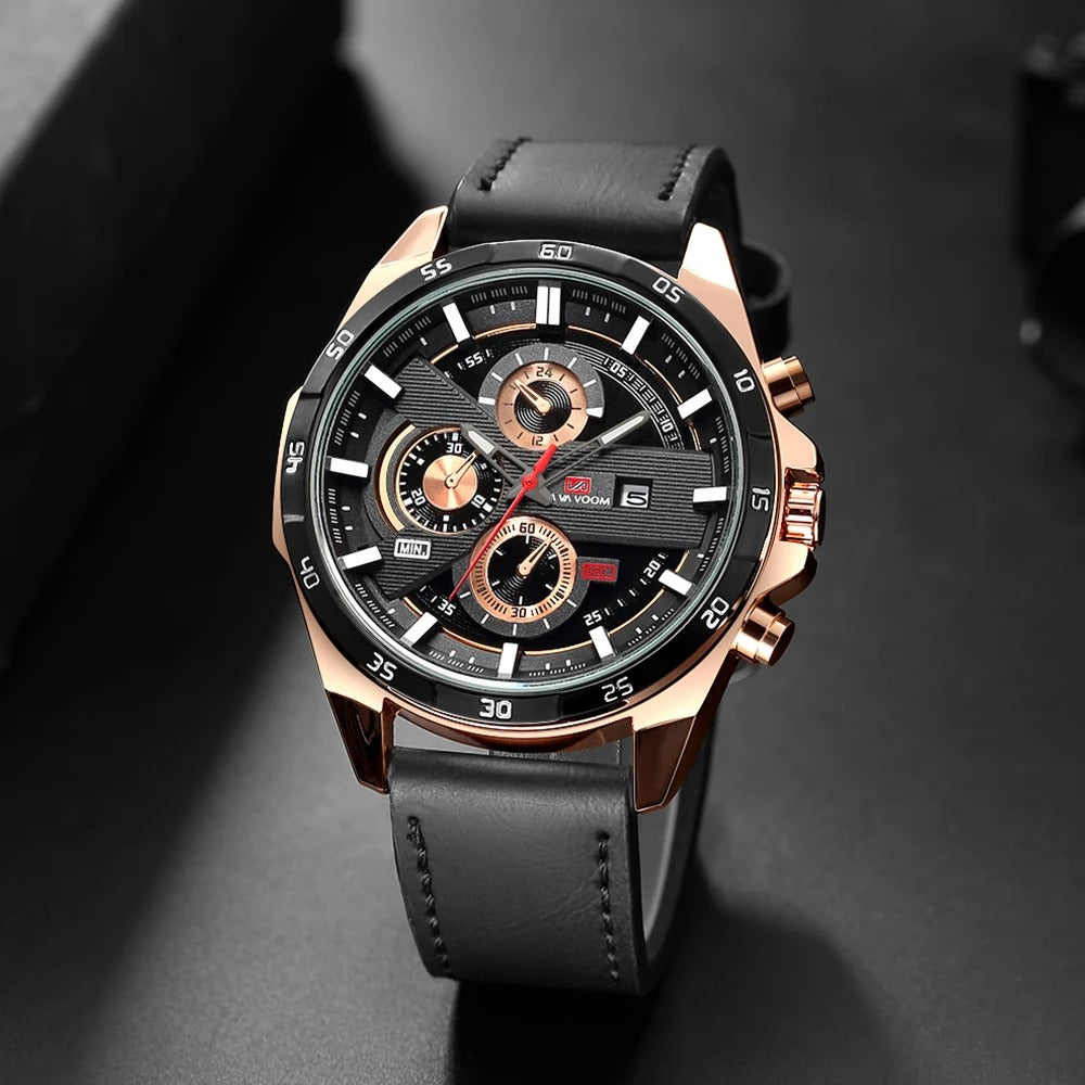 Gift for him: Maverick men's sporty chronograph watch, an analog classic with a genuine leather strap.