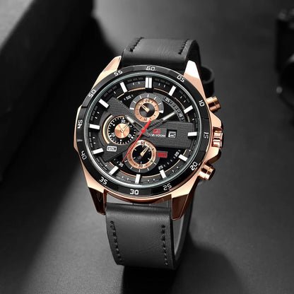 Gift for him: Maverick men's sporty chronograph watch, an analog classic with a genuine leather strap.
