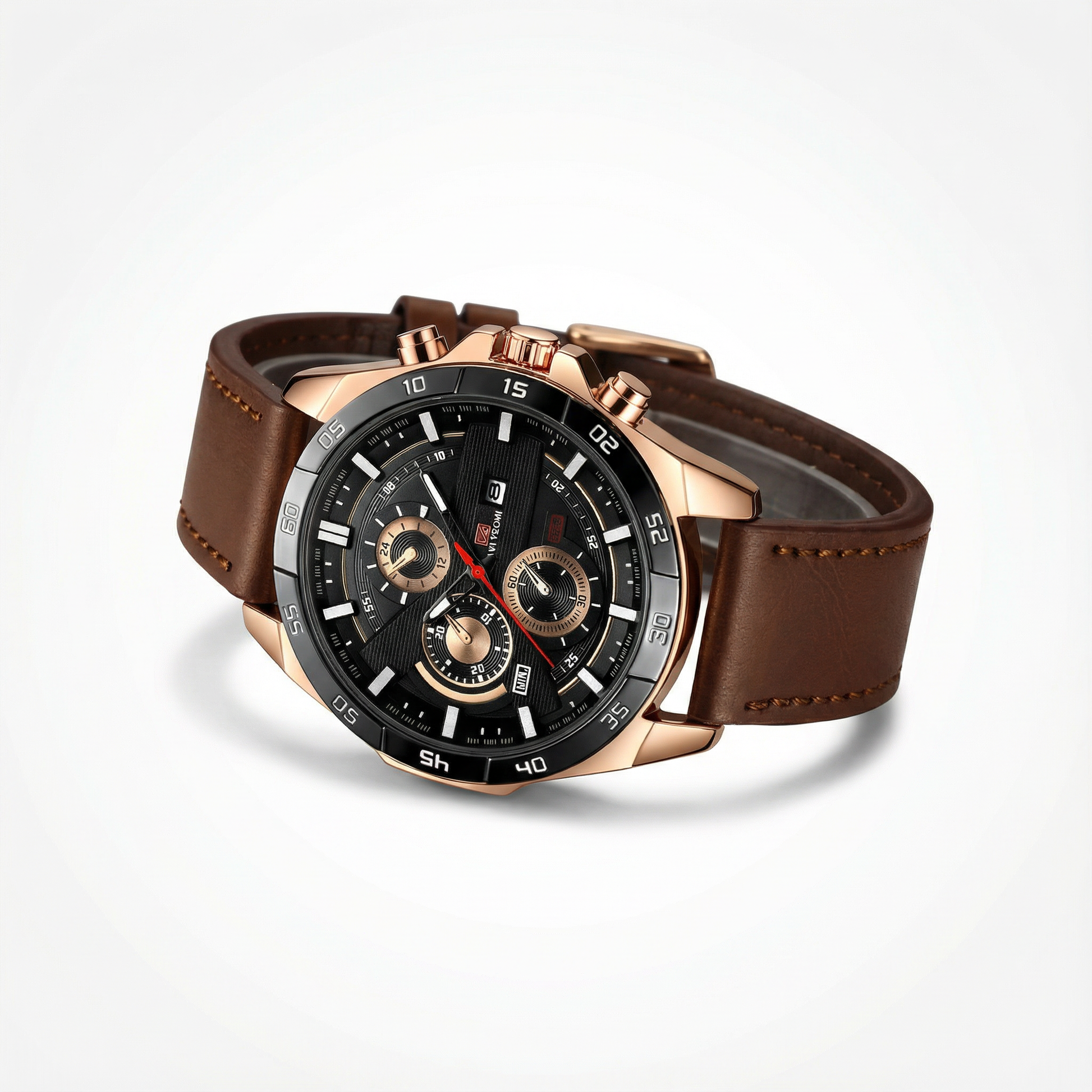 Sporty Men's Maverick chronograph watch featuring a genuine leather strap, perfect for modern casual fashion.