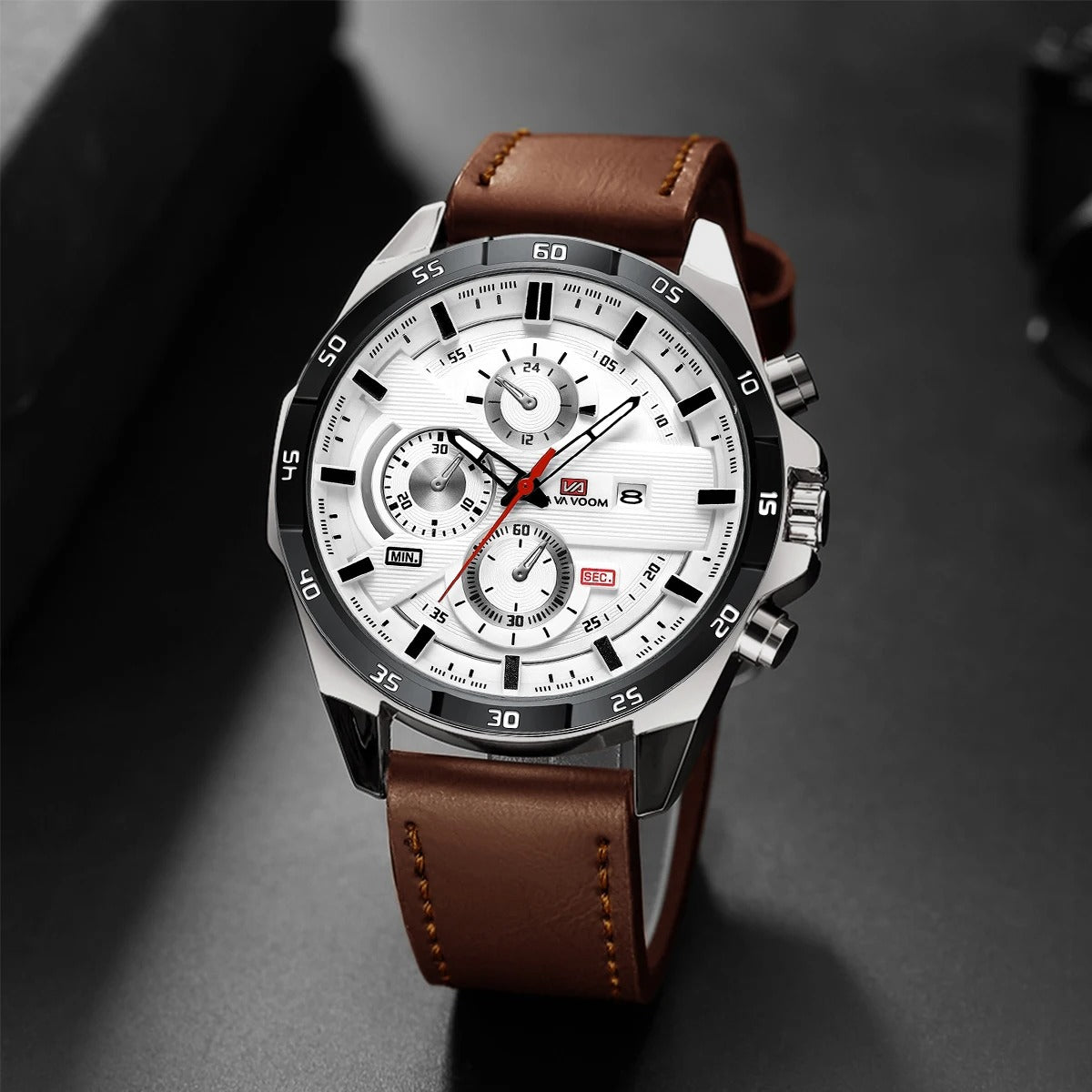 Maverick men's analog watch, a sophisticated chronograph timepiece with a sleek leather band for daily wear.