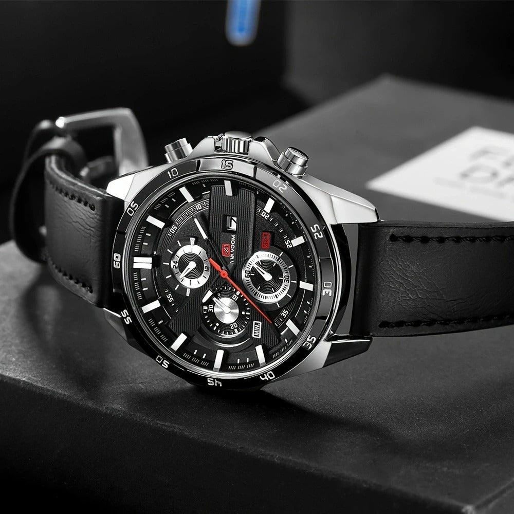 Maverick men's timepiece: a robust chronograph watch with a comfortable and fashionable leather strap.