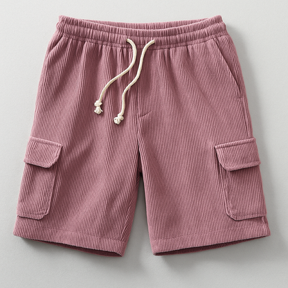 Men's Maverick relaxed fit pink cargo shorts for casual summer wear & utility. Comfortable everyday fashion.