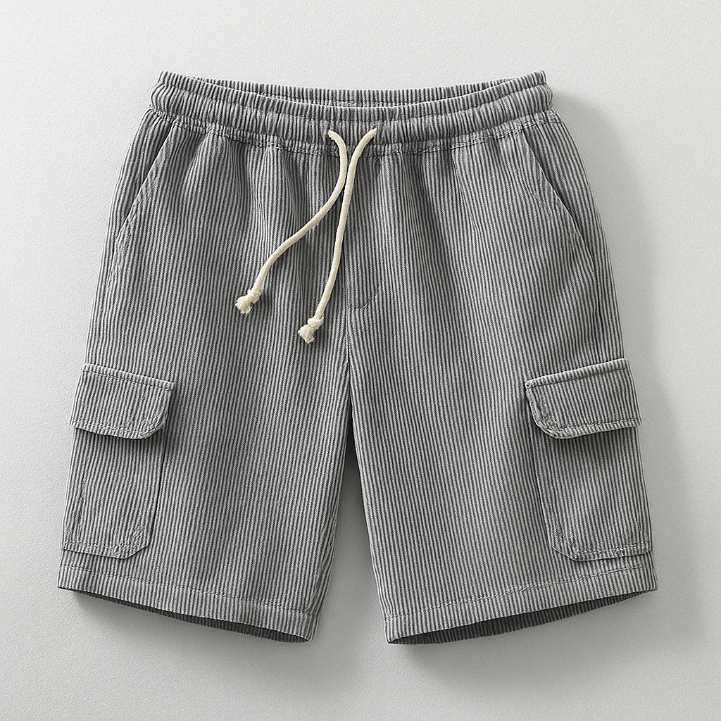 Gray Men's Maverick relaxed cargo shorts, utility pockets for casual wear. Comfortable summer fashion.