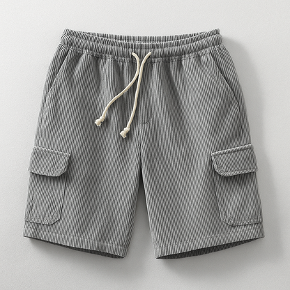 Gray Men's Maverick relaxed cargo shorts, utility pockets for casual wear. Comfortable summer fashion.